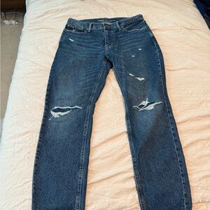 Old Navy Blue Straight Leg Jeans with Distressed Details